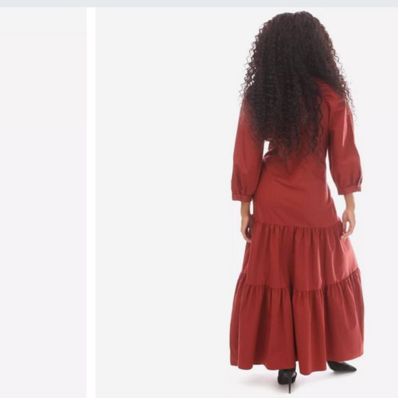 BOSS by Hugo Boss Depera Poplin Tiered Midi-Maxi Dress in Burnt Sienna - Fall! 4 - Picture 2 of 16